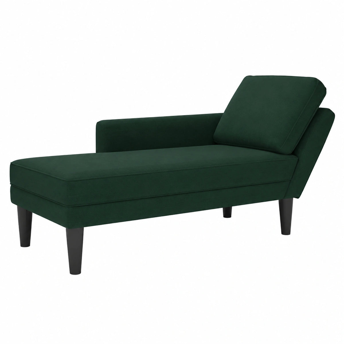Chaise longue velluto verde con bracciolo destro, 132x56x70 cm, ideale per soggiorno