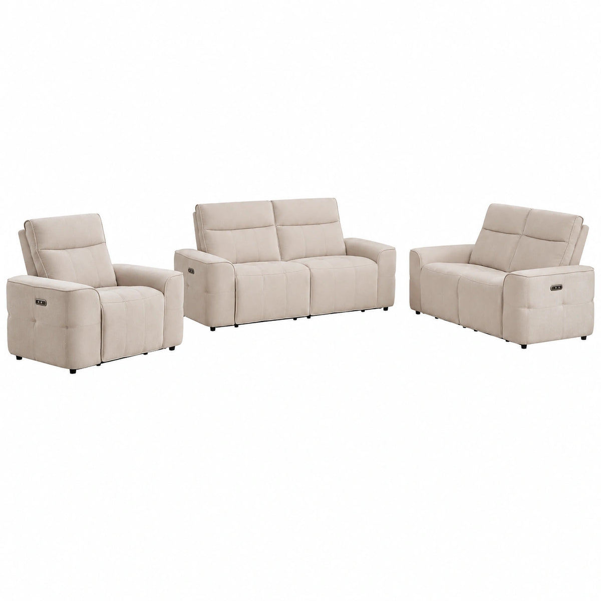Divano e Poltrona Relax Elettrica in Ciniglia Beige - Set Salotto