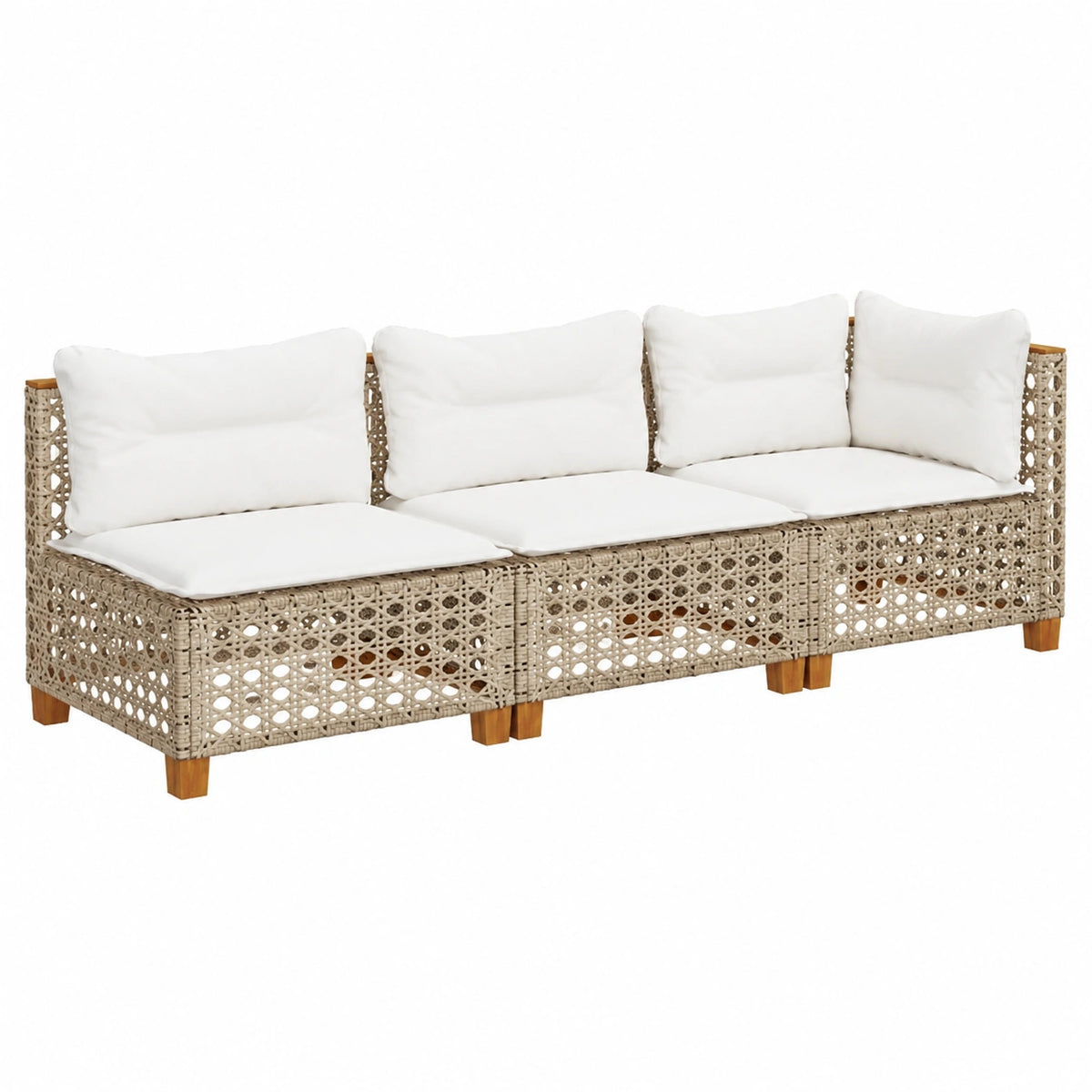 Divano da Giardino 3 Posti in Polyrattan Beige con Cuscini - Modulare e Confortevole
