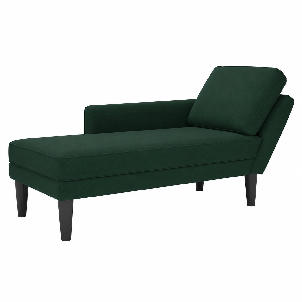 Chaise longue velluto verde con bracciolo destro, 132x56x70 cm, ideale per soggiorno