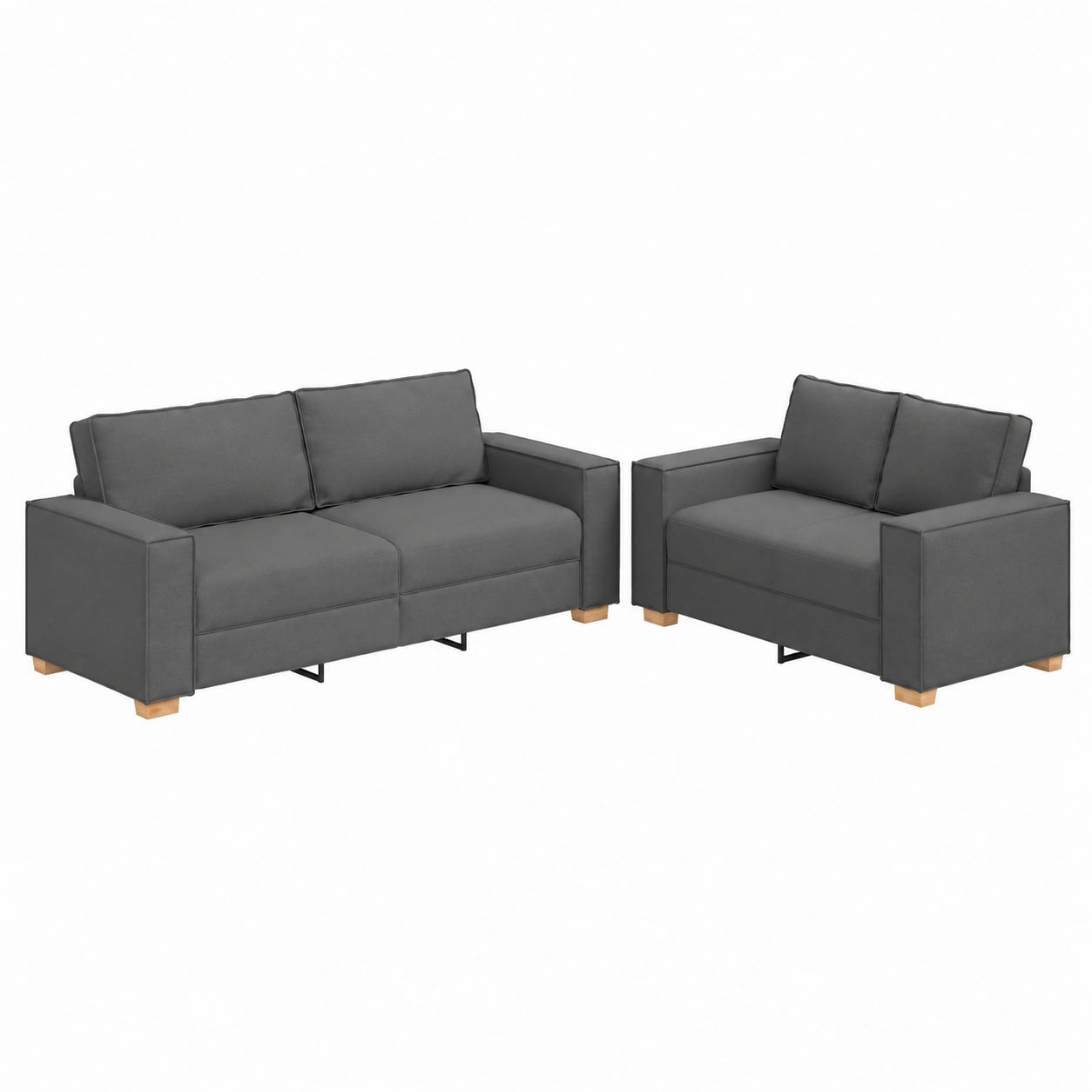 Set Divani 2 Pezzi in Poliestere Grigio Scuro con Cuscini, Struttura Legno e Metallo, Ideale per Soggiorno e Ufficio