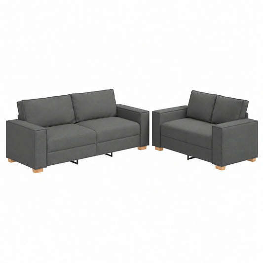 Set Divani 2 Pezzi in Poliestere Grigio Scuro con Cuscini, Struttura Legno e Metallo, Ideale per Soggiorno e Ufficio