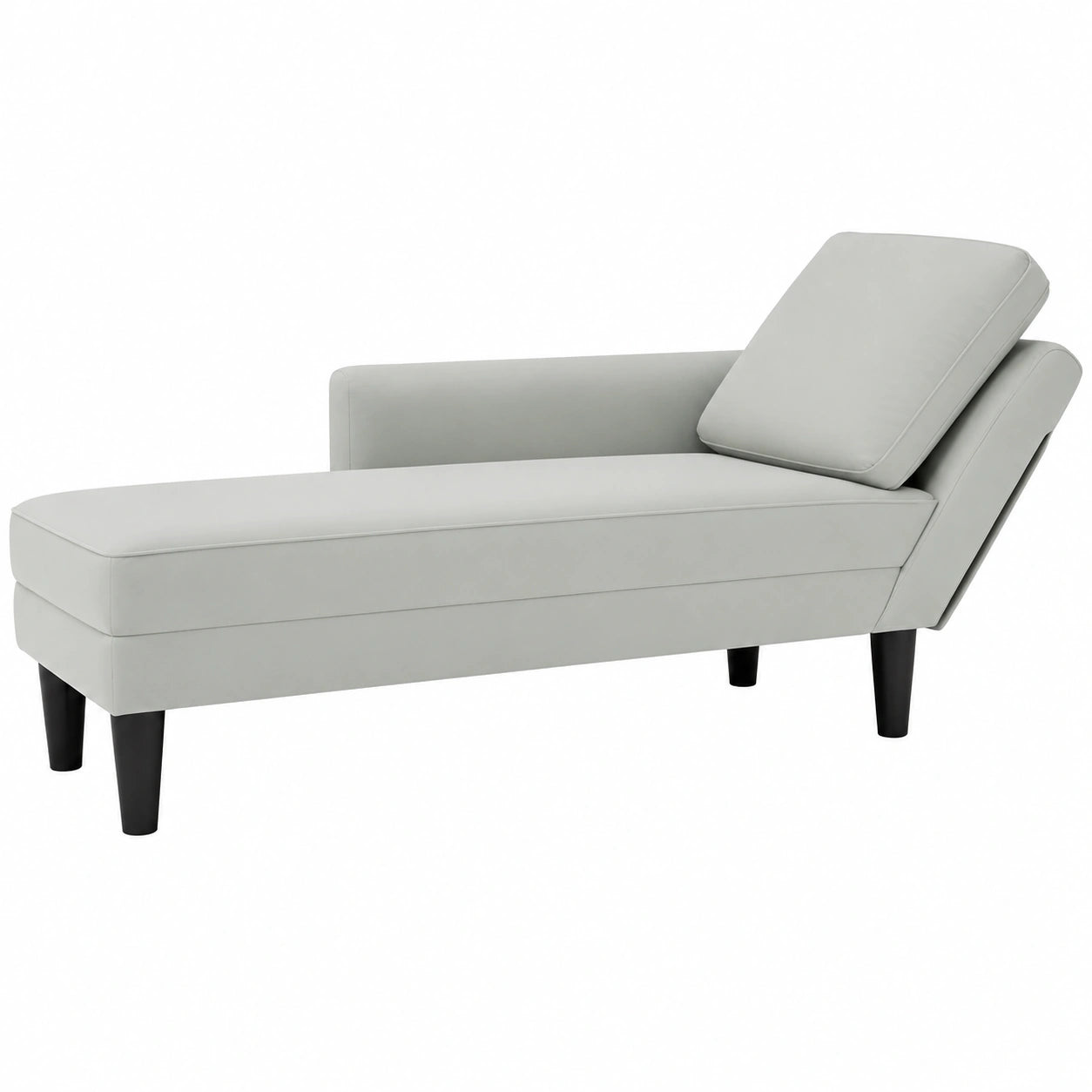 Poltrona Chaise Longue in Velluto con Cuscino, Bracciolo Destro, Grigio Chiaro