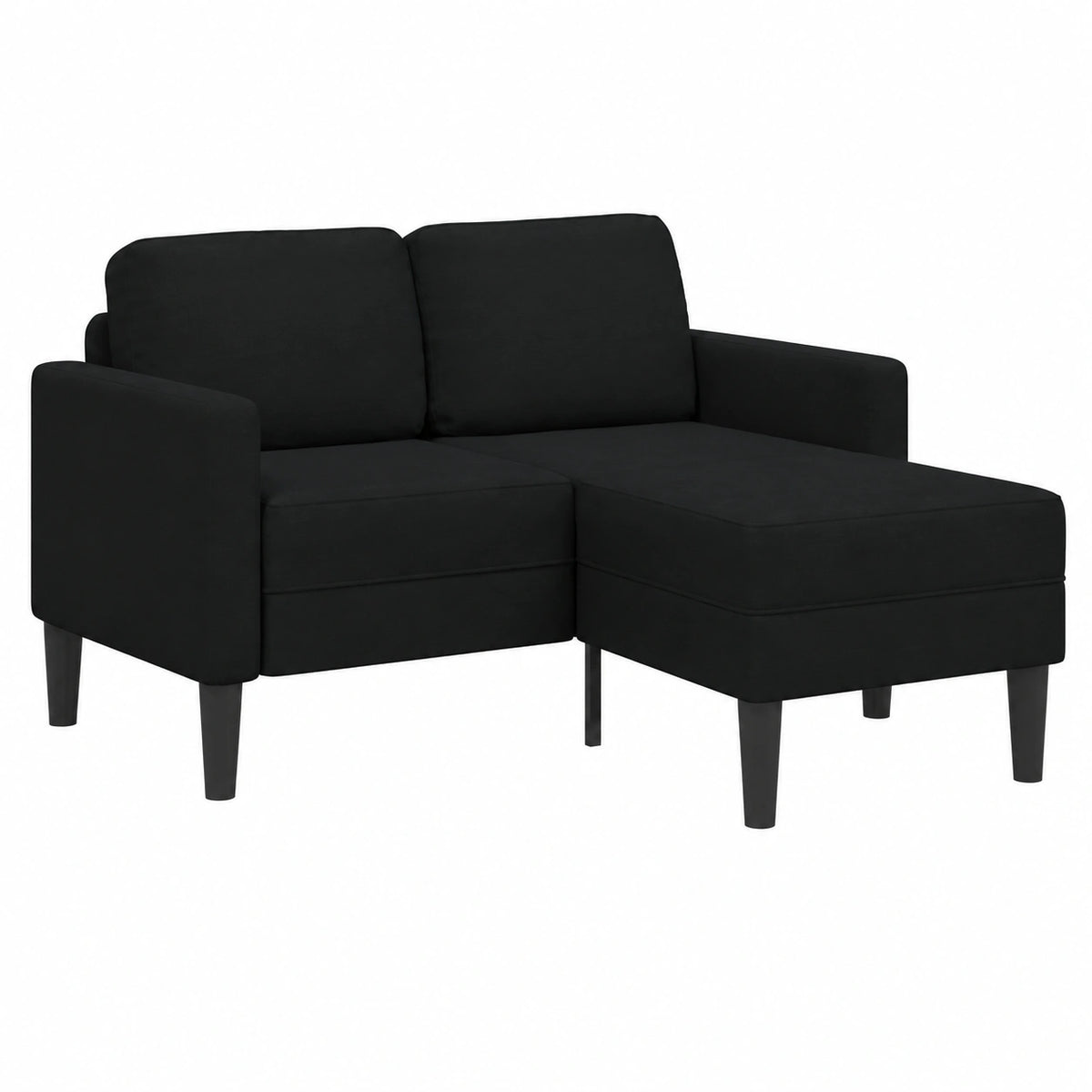 Divano Angolare a 2 Posti con Chaise Longue, Nero, Tessuto Elegante