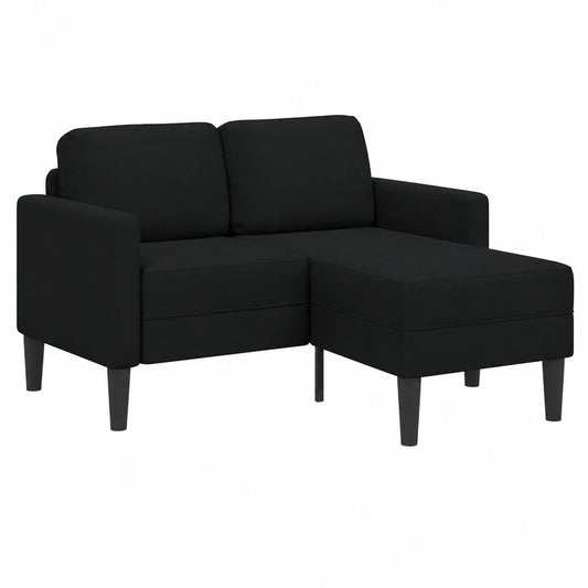 Divano Angolare a 2 Posti con Chaise Longue, Nero, Tessuto Elegante