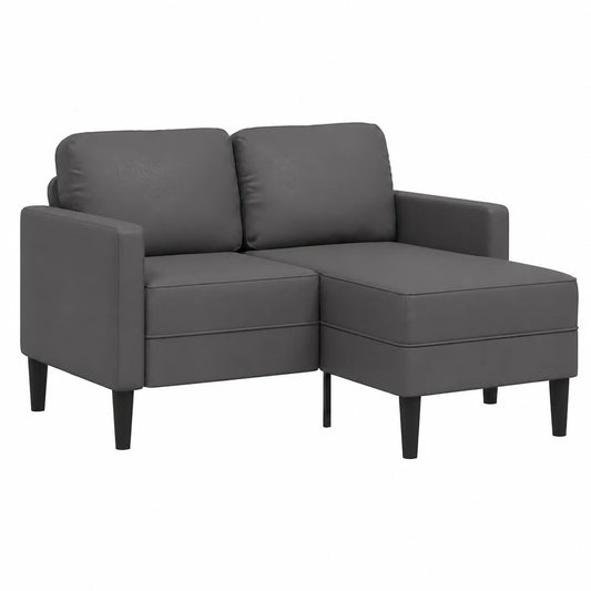 Divano angolare a L in ecopelle grigia, compatto 125 cm, con chaise longue, struttura in metallo e legno, per soggiorni moderni
