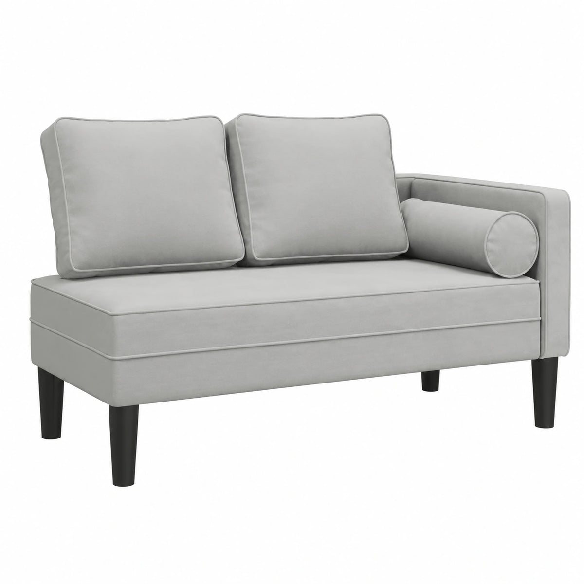 Divano Letto Chaise Longue in Velluto Grigio Chiaro con Cuscini