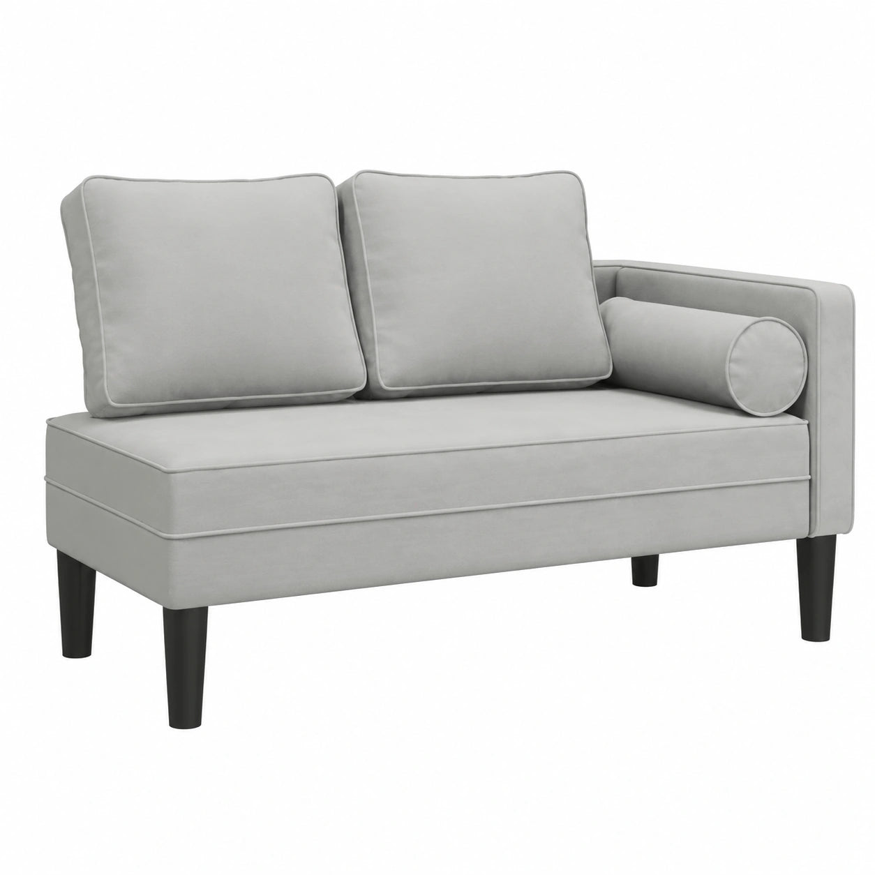 Divano Letto Chaise Longue in Velluto Grigio Chiaro con Cuscini