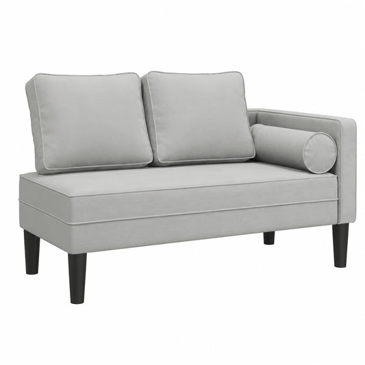 Divano Letto Chaise Longue in Velluto Grigio Chiaro con Cuscini