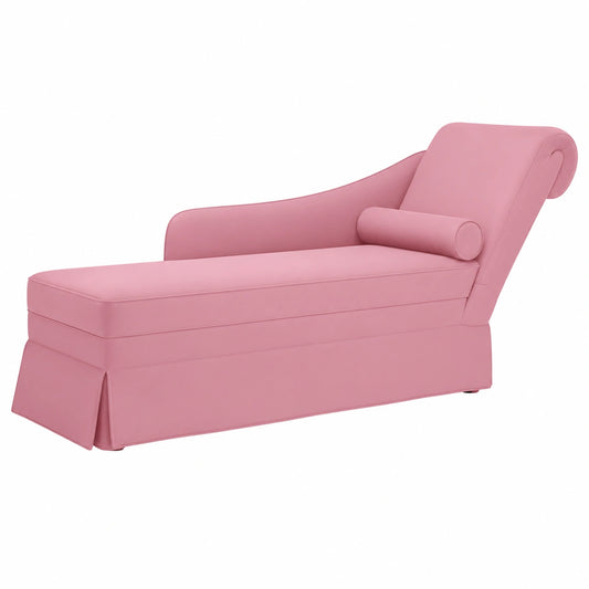 Divano letto ergonomico in velluto rosa con cuscino cervicale, bracciolo destro, per salotto o ufficio