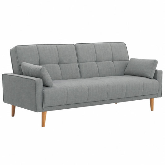 Divano Letto 3 Posti Clic Clac Trasformabile, Schienale Reclinabile, Tessuto Grigio con Cuscini Omaggio