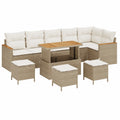 Set Divano Giardino 10 Pezzi Beige in Polyrattan con Cuscini, Modulabile, Resistente UV