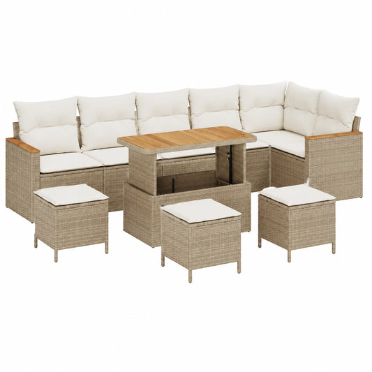 Set Divano Giardino 10 Pezzi Beige in Polyrattan con Cuscini, Modulabile, Resistente UV