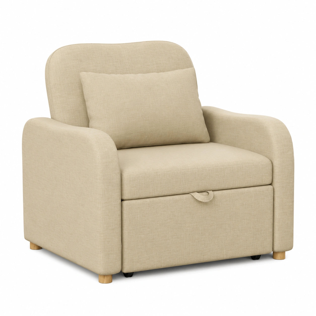Divano Letto Singolo Nalui 3 in 1 con Schienale Regolabile e Cuscino, Beige