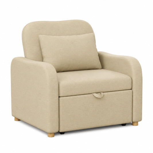 Divano Letto Singolo Nalui 3 in 1 con Schienale Regolabile e Cuscino, Beige