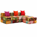 Divano modulare 3 posti in cotone patchwork con cuscini, versatile per ogni ambiente