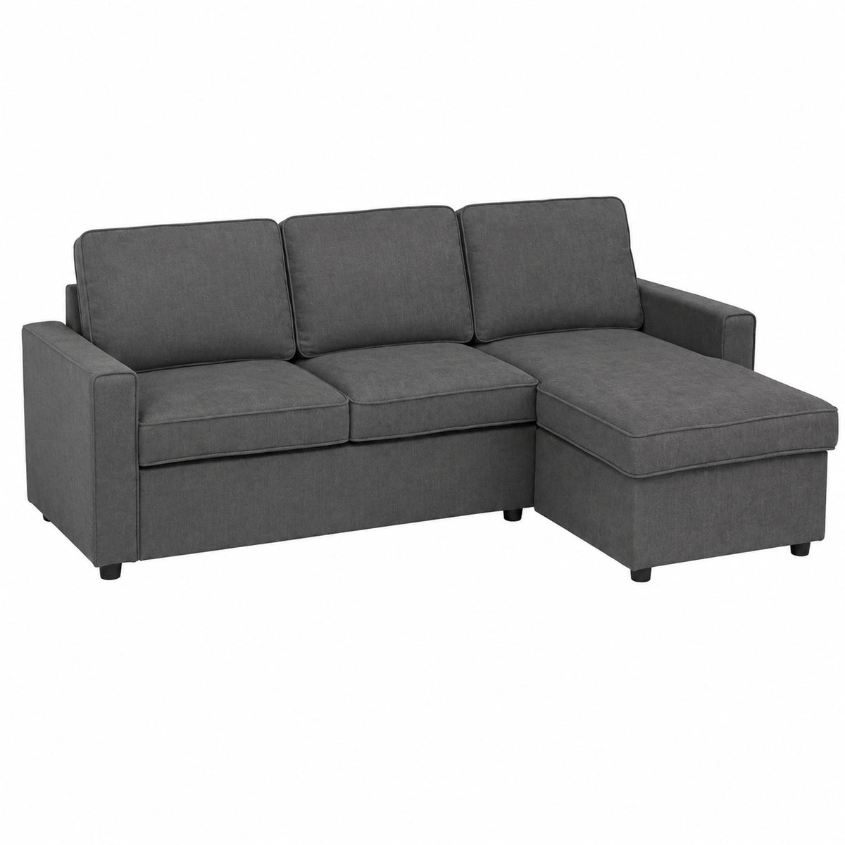 Divano Letto Angolare con Contenitore e Chaise Longue Grigio Scuro - Modello Kennedy