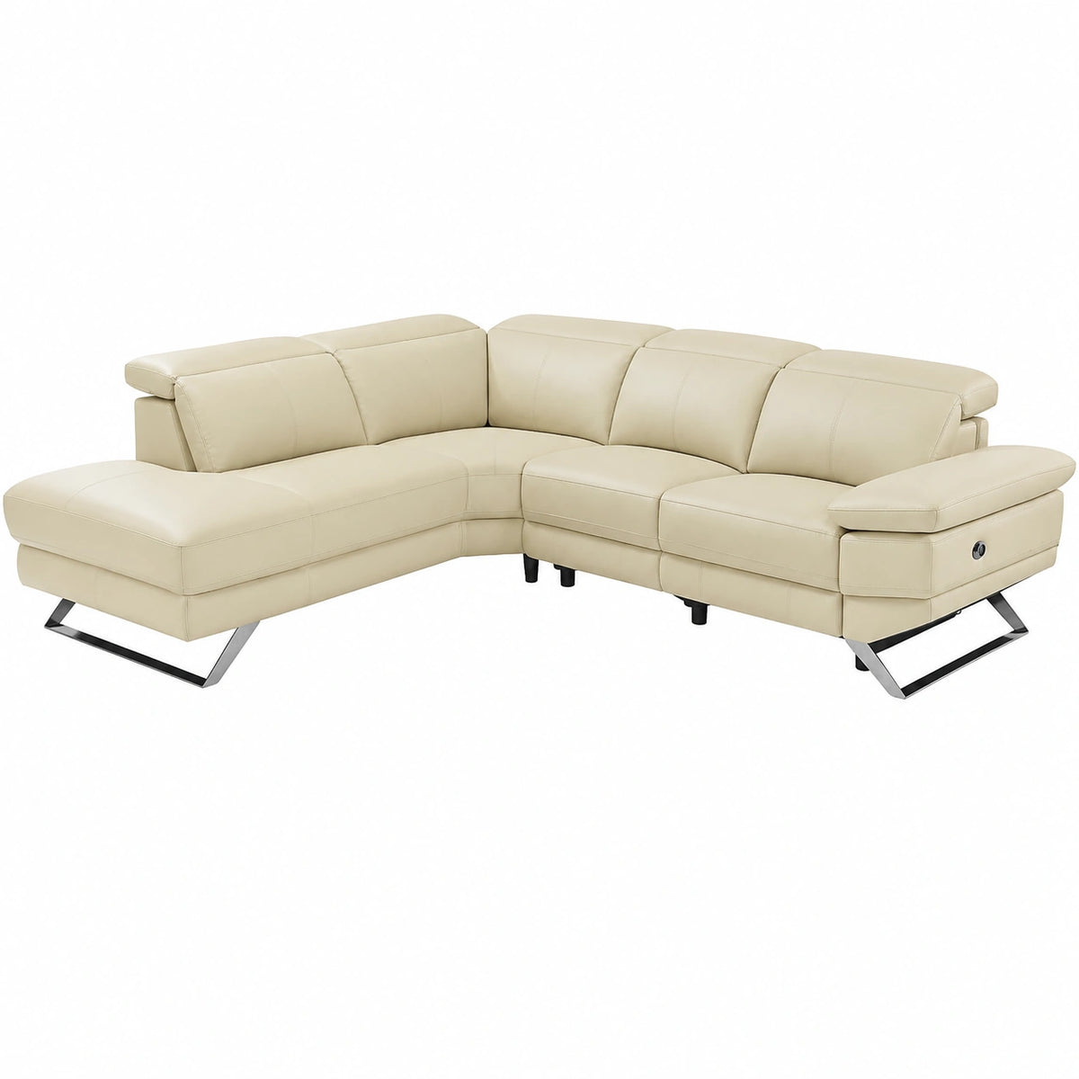 Divano angolare sinistro in pelle Beige con Relax elettrico e porta USB