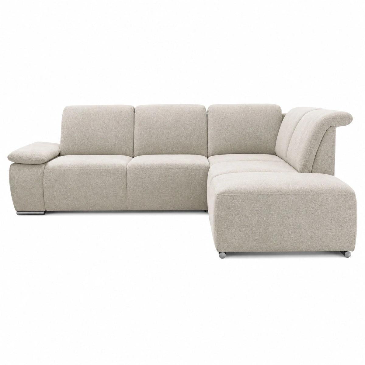 Divano angolare moderno Tabago con pouf destro regolabile, grigio-bianco
