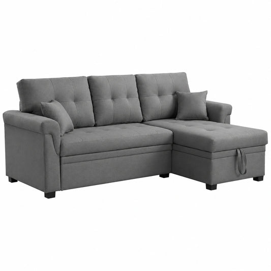 Divano ad Angolo Reversibile in Tessuto, 4 Posti, Grigio Chiaro, Modello Toronto