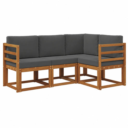 Set Divani da Giardino in Rattan con Cuscini, 4 Pezzi, Naturale e Antracite