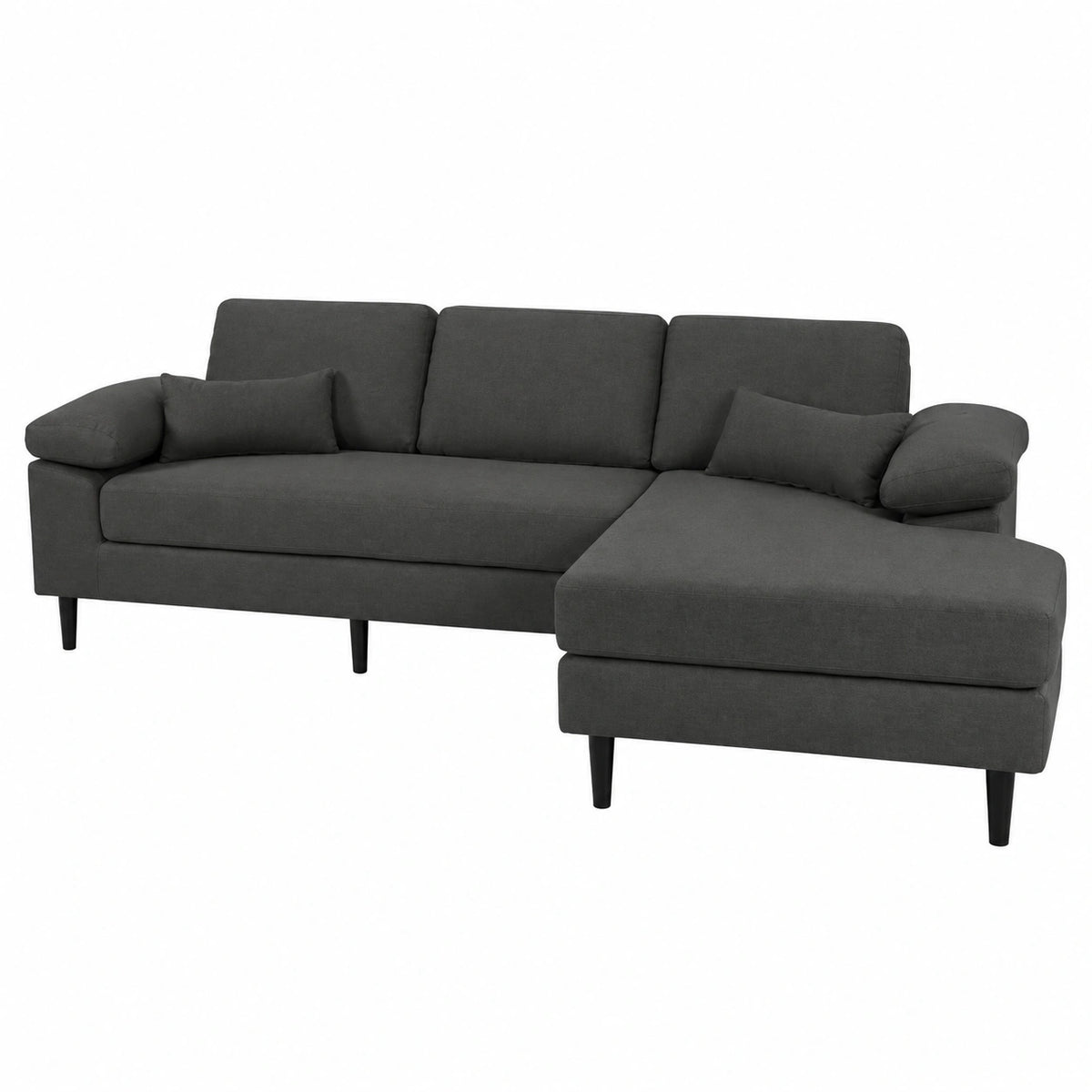 Divano angolare 3 posti con chaise longue destra in tessuto grigio scuro - Modello Washington