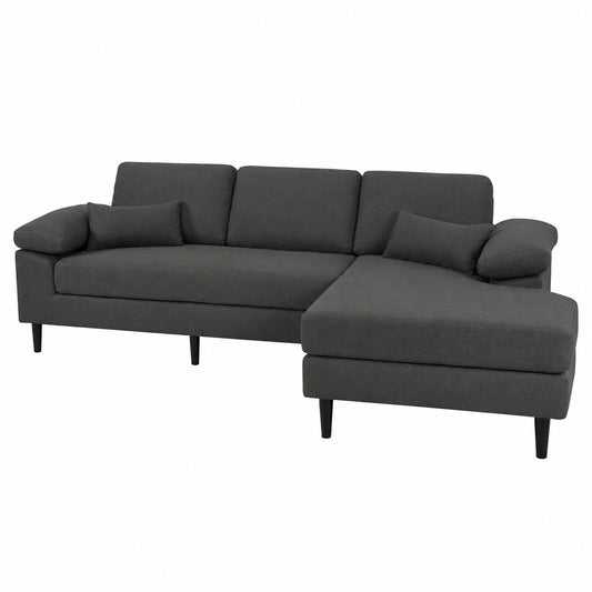 Divano angolare 3 posti con chaise longue destra in tessuto grigio scuro - Modello Washington