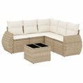 Set salotto da giardino 6 pezzi in rattan, beige, con divano angolare e tavolo UV resistente