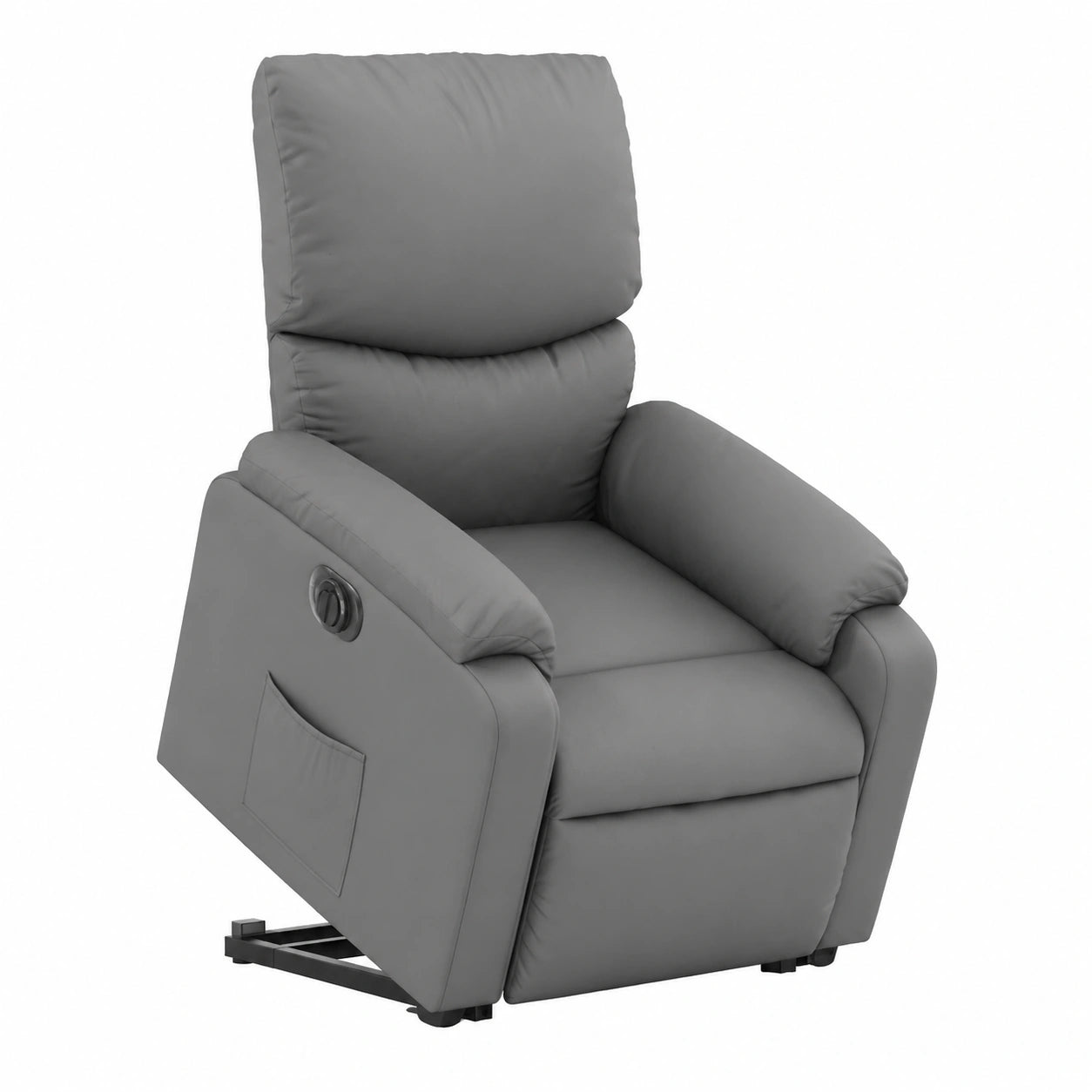 Poltrona reclinabile elettrica in ecopelle grigia con funzione alzapersona, telaio robusto, comfort per salotto e camera da letto