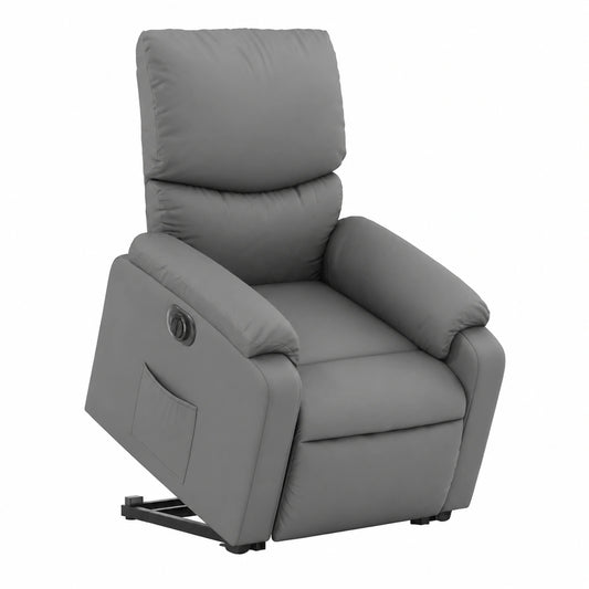 Poltrona reclinabile elettrica in ecopelle grigia con funzione alzapersona, telaio robusto, comfort per salotto e camera da letto