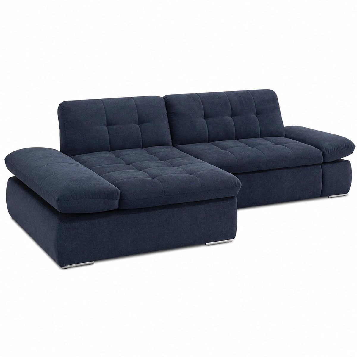 Divano angolare L blu scuro con letto e braccioli regolabili 300x172x80 cm