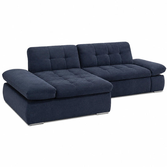 Divano angolare L blu scuro con letto e braccioli regolabili 300x172x80 cm