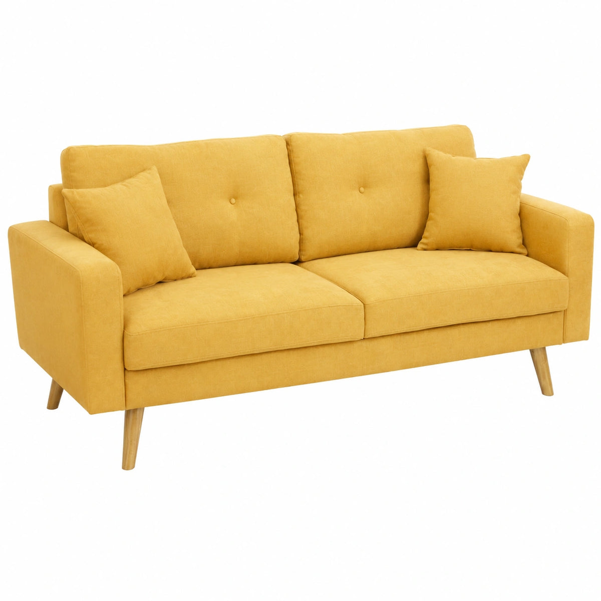 Divano 3 Posti in Velluto Giallo con Gambe in Legno - Modello Cloe