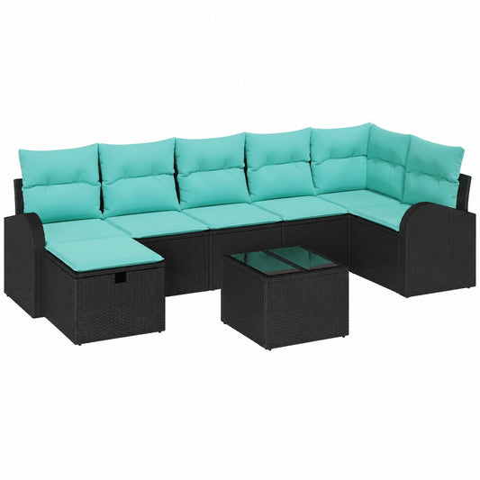 Set Divano Giardino 8 Pezzi Nero in Rattan Sintetico con Cuscini, Design Modulare Resistente e Moderno