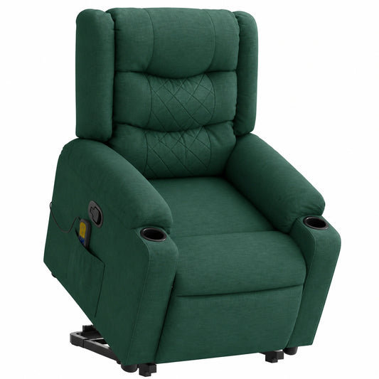 Poltrona Relax Elettrica Massaggiante Verde Scuro con Sollevamento e Supporto