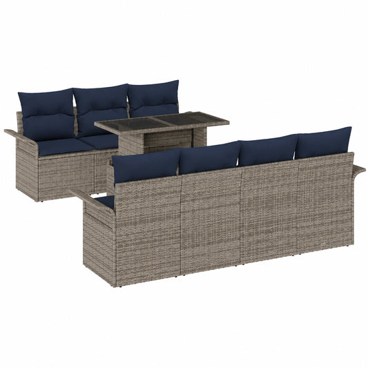 Set Divano da Giardino in Polyrattan Grigio con Cuscini, 8 Pezzi, Moderna Lounge Modulare Resistente ai Raggi UV