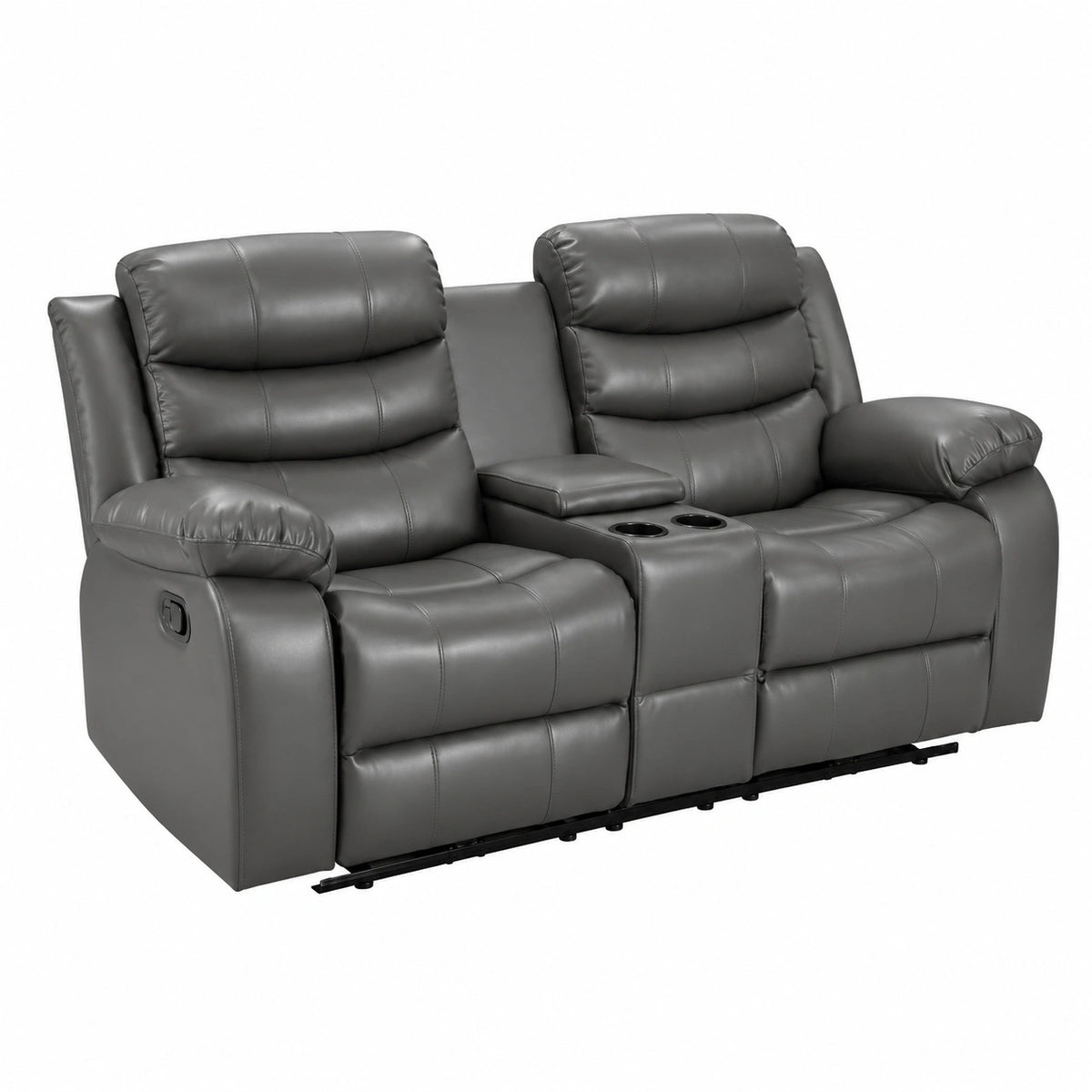 Divano 2 Posti in Pelle Grigia con Portabicchieri e Sedili Reclinabili - Comfort Moderno per Soggiorno e Cinema Casa