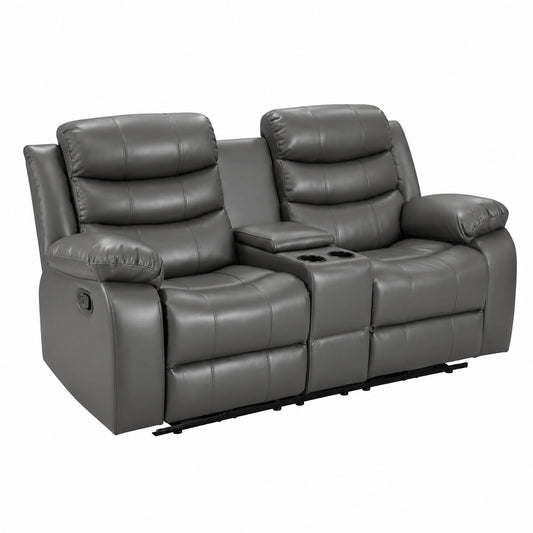 Divano 2 Posti in Pelle Grigia con Portabicchieri e Sedili Reclinabili - Comfort Moderno per Soggiorno e Cinema Casa