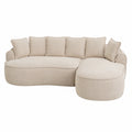 Divano Modulare Curvo in Chenille con Chaise Longue, 3 Posti, Marrone Chiaro, Cuscini Inclusi
