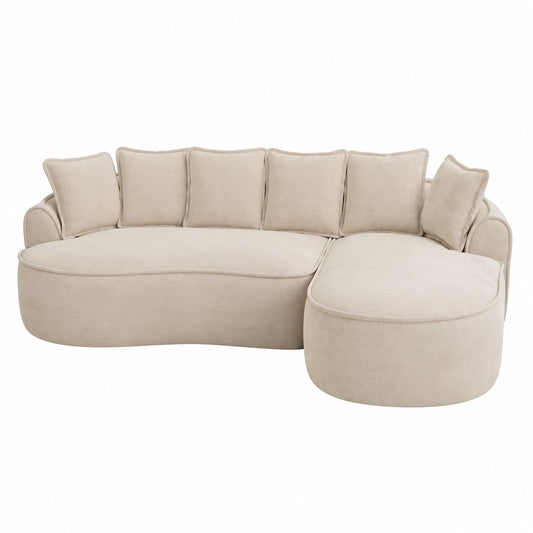 Divano Modulare Curvo in Chenille con Chaise Longue, 3 Posti, Marrone Chiaro, Cuscini Inclusi