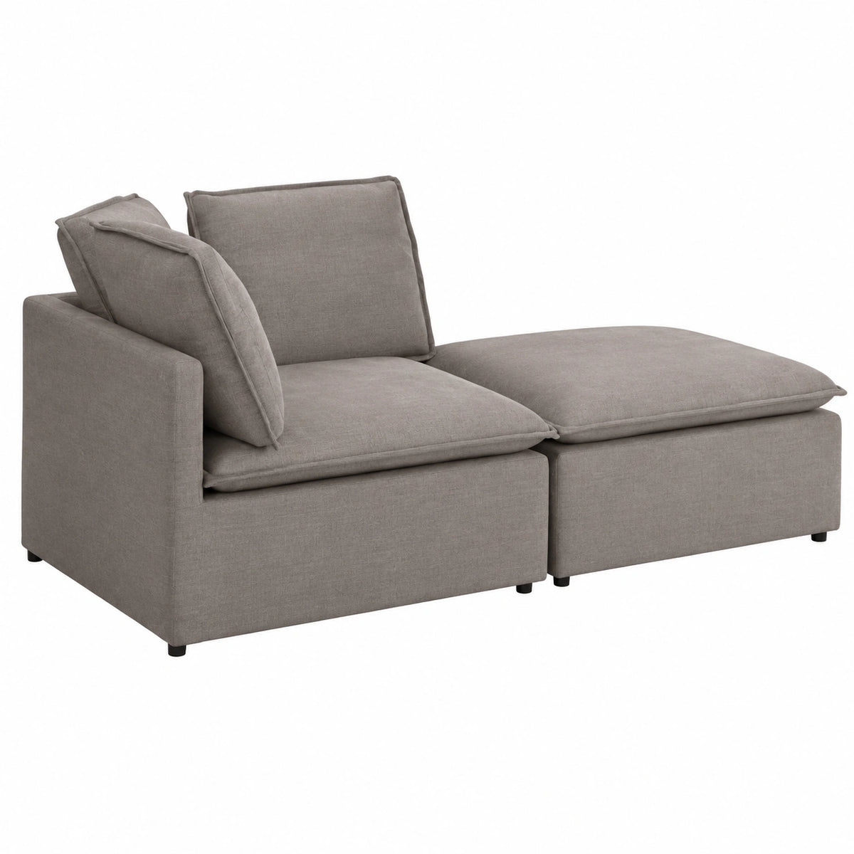 Divano componibile angolare in tessuto tortora con ottomana e chaise longue