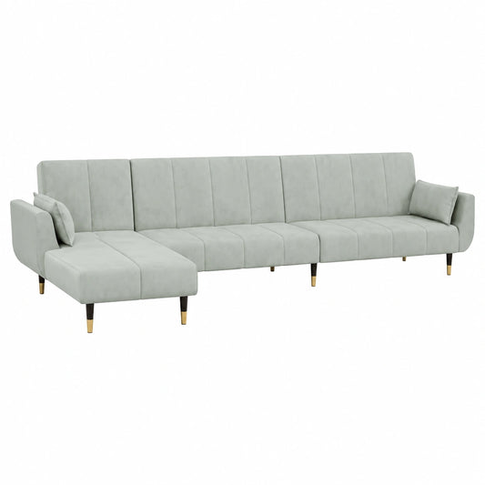Divano Letto Angolare in Velluto Grigio Chiaro 275x140x70 cm con Chaise Longue e Funzione Estensibile
