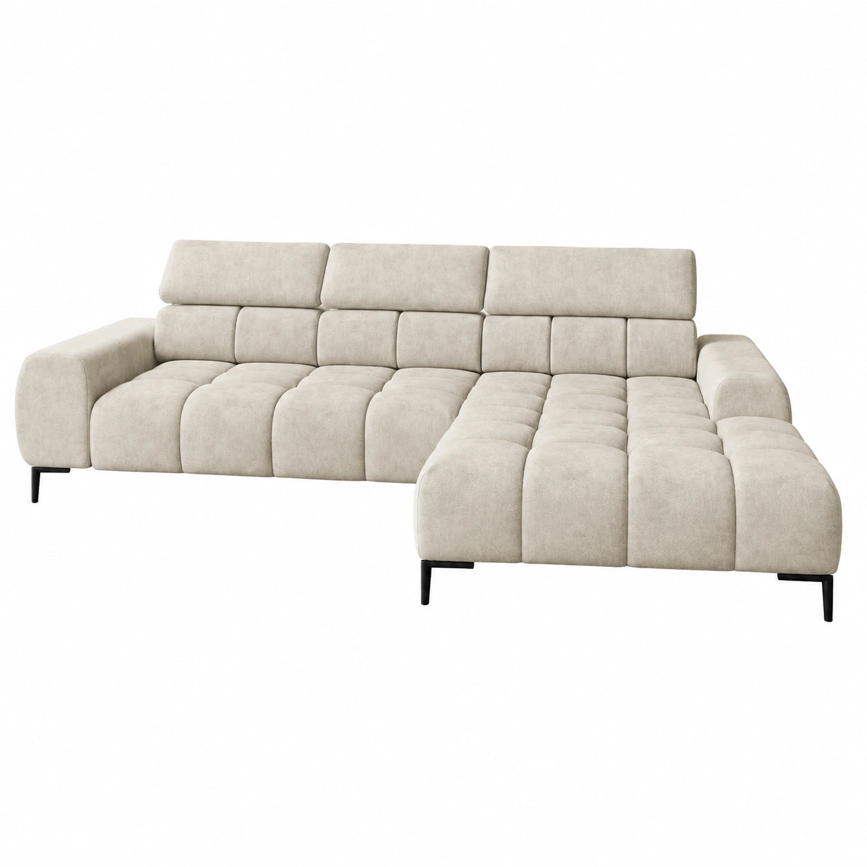 Divano angolare moderno con funzione relax elettrica destra, colore beige