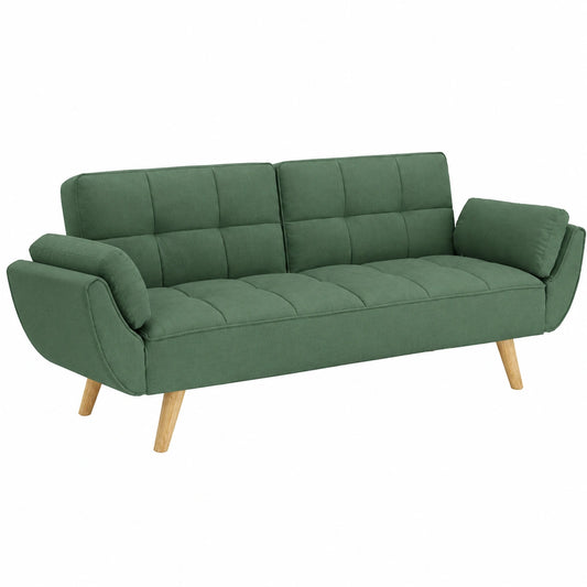 Divano Letto 3 Posti in Tessuto Verde Abete con Piedi in Legno Naturale
