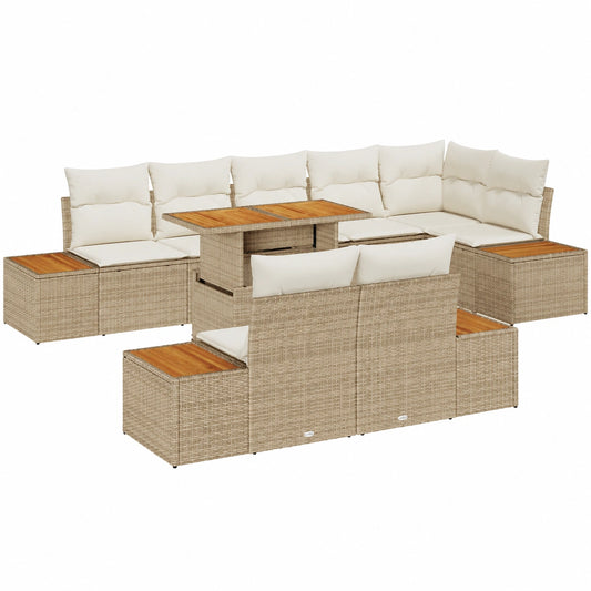 Set da Pranzo da Giardino 9 Pezzi con Cuscini Beige e Crema, Divano Modulare Resistente ai Raggi UV